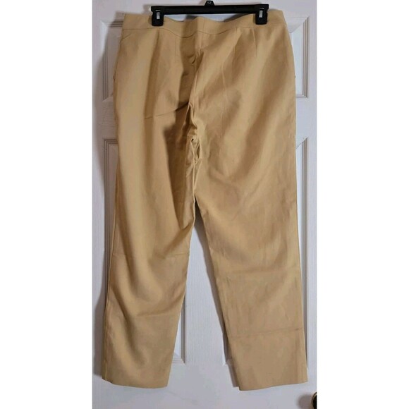 St. John Beige Khaki Silk Dress Slacks Pants Size 10 Made In USA Imported Fabric - Picture 2 of 10